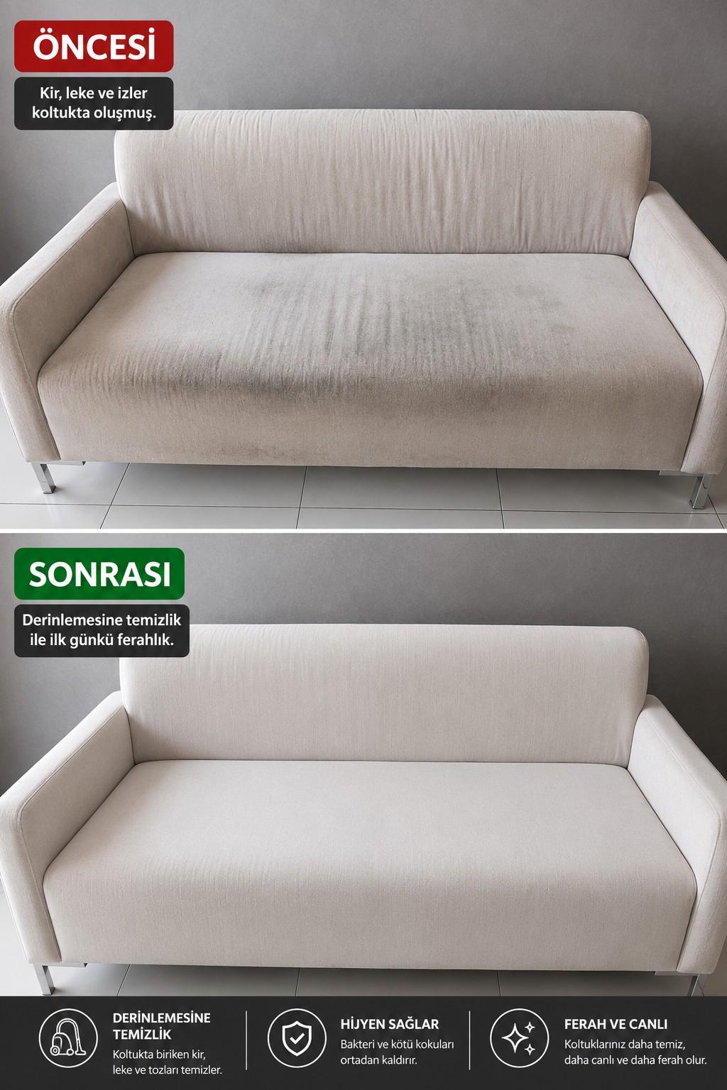 Krem koltuk öncesi sonrası